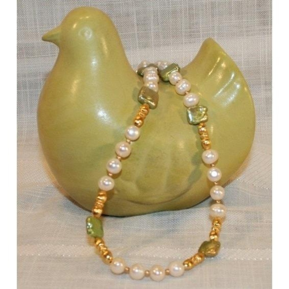 Handmade white‎ fresh water pearl necklace beaded costal minimalist